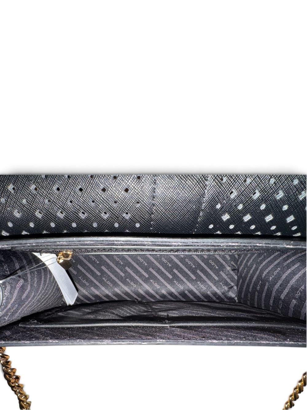 Aldo Black Perforated Top-Handle Crossbody with Gold Tone Chain Strap Hooks - Picture 5 of 8